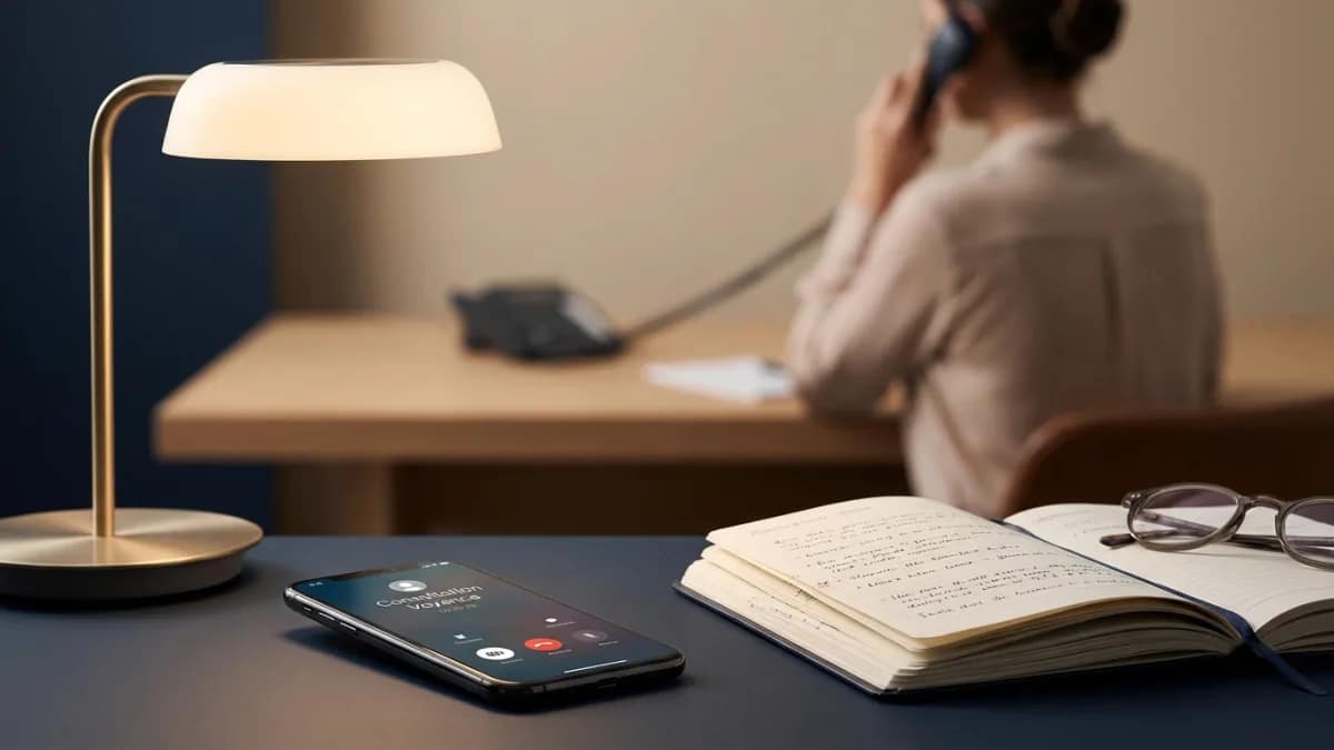 Femme sereine discutant au téléphone lors d'une consultation de voyance authentique.