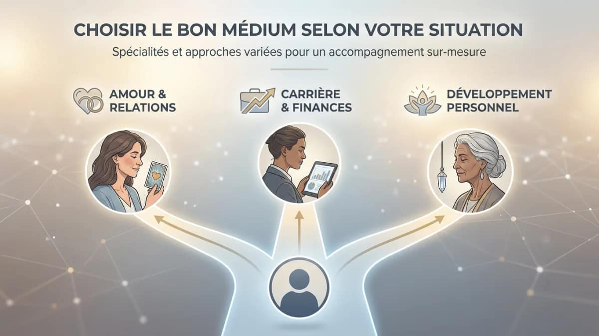 Une personne sélectionne le profil d'un médium sur son smartphone selon ses besoins spécifiques.
