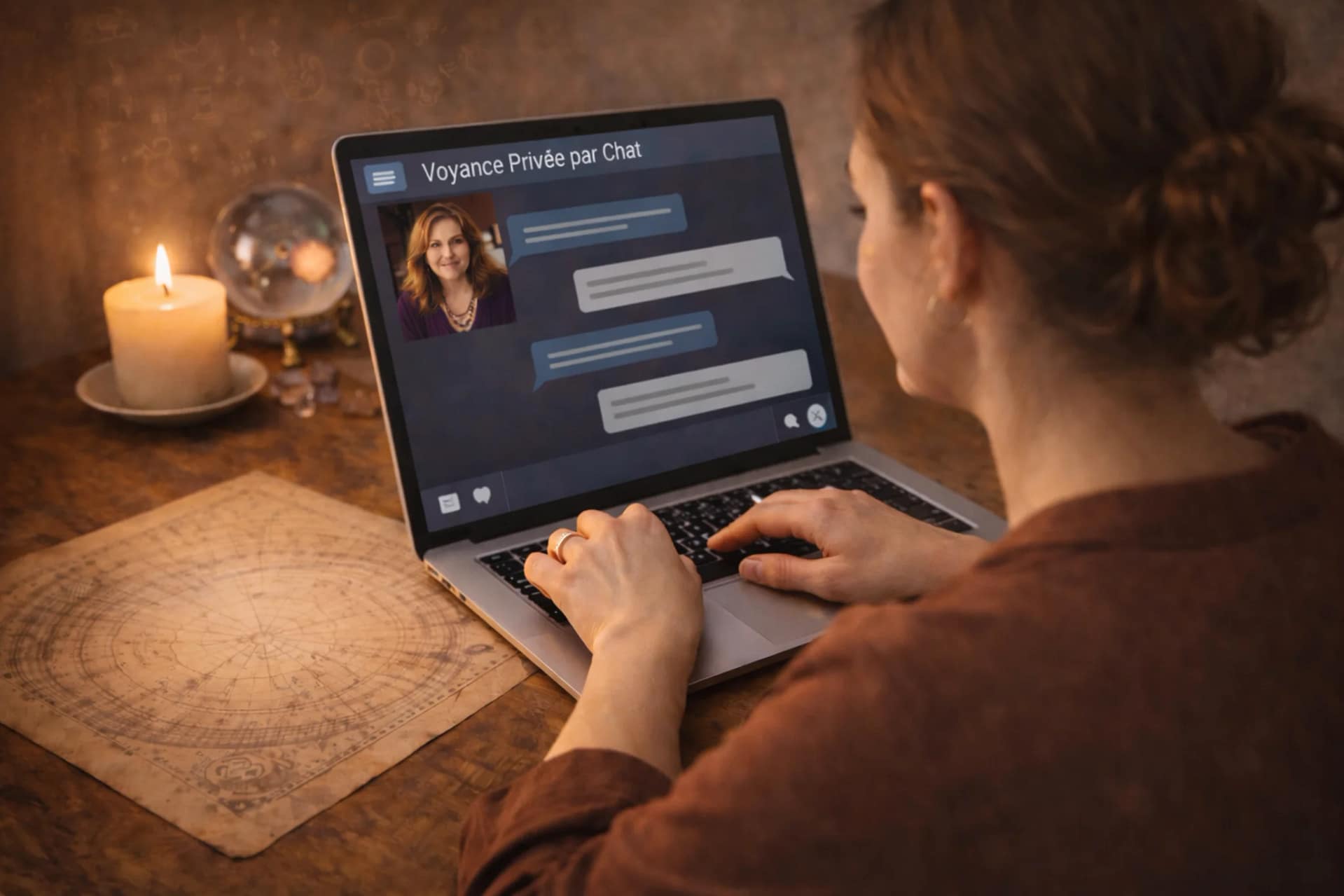 Consultation de voyance privée par chat avec une médium professionnelle, échange confidentiel et guidance spirituelle en ligne